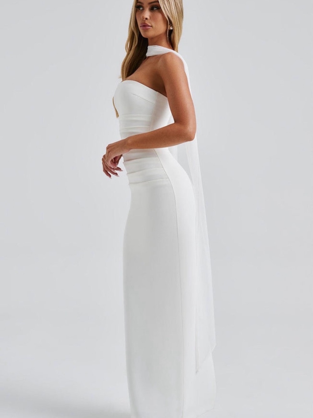 White Strapless Maxi Dress with Built-In Choker - Picture 2 of 5
